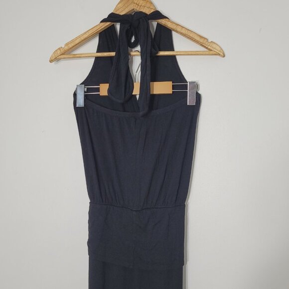 Lori Michaels | Black Full Length Halter Dress V-Neckline Faux Wrap Tie Waist S - Picture 6 of 10